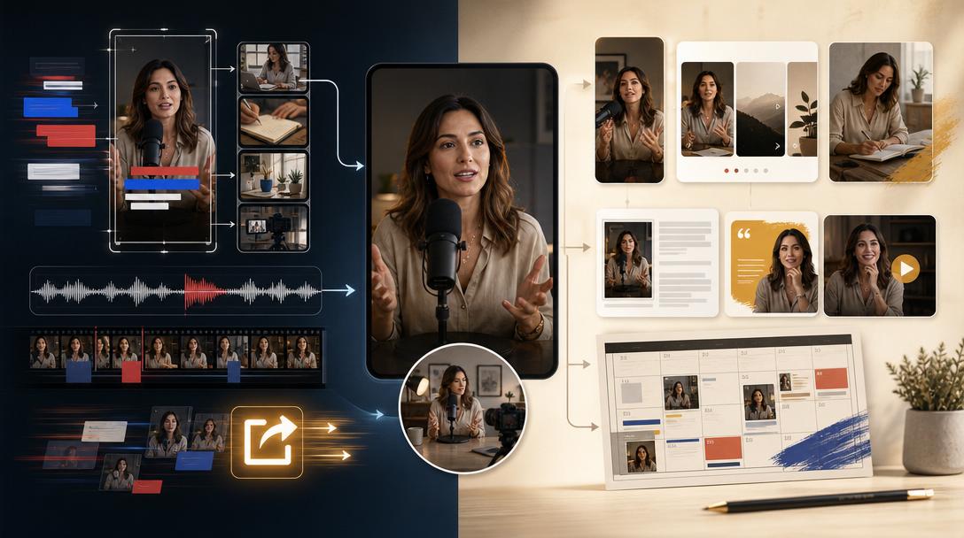 Caption-first short-video workflow compared with a multi-format content campaign workflow