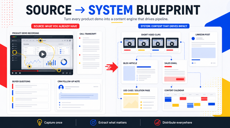 Product demo recordings turned into a source-to-system content workflow.