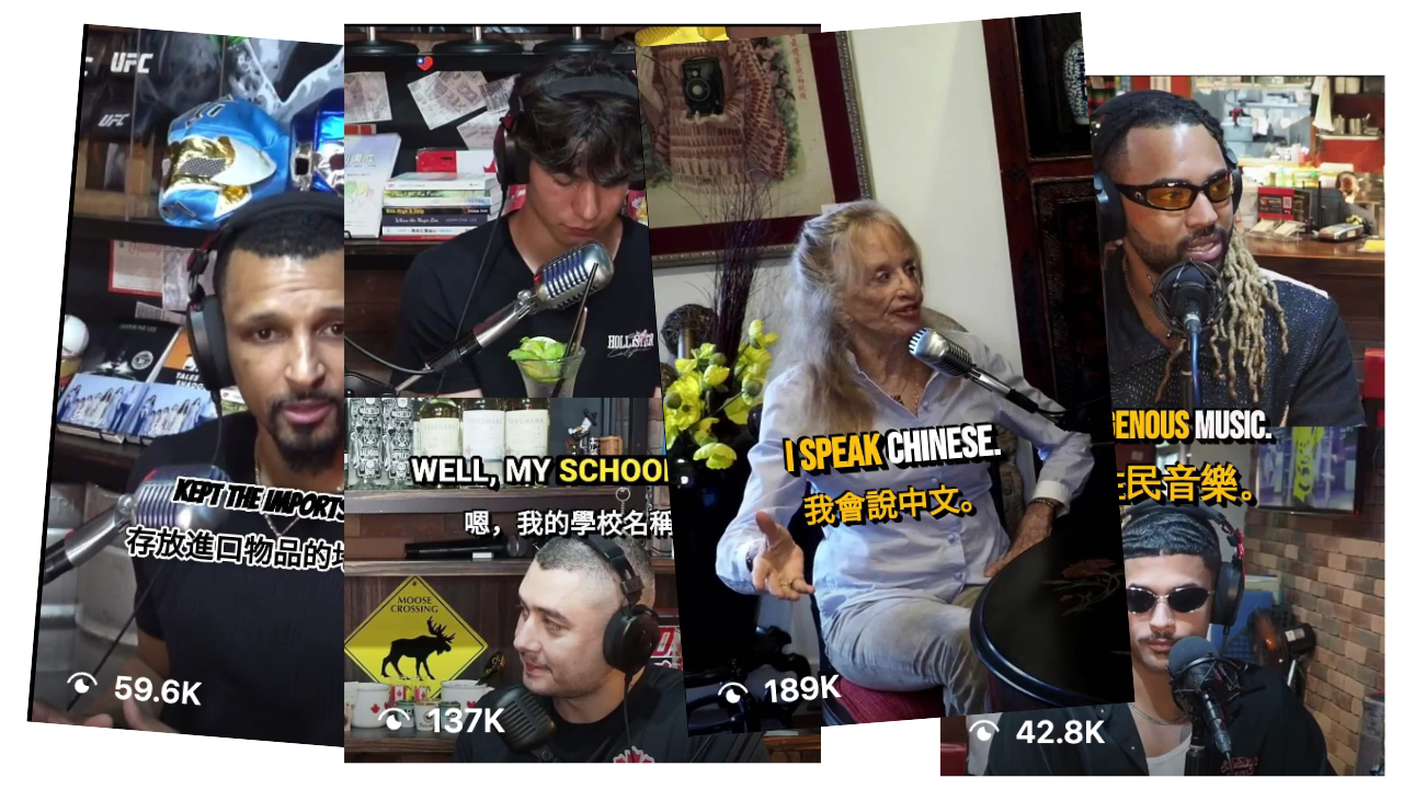 Grid of clips extracted from Eddy's podcast archive with view counts